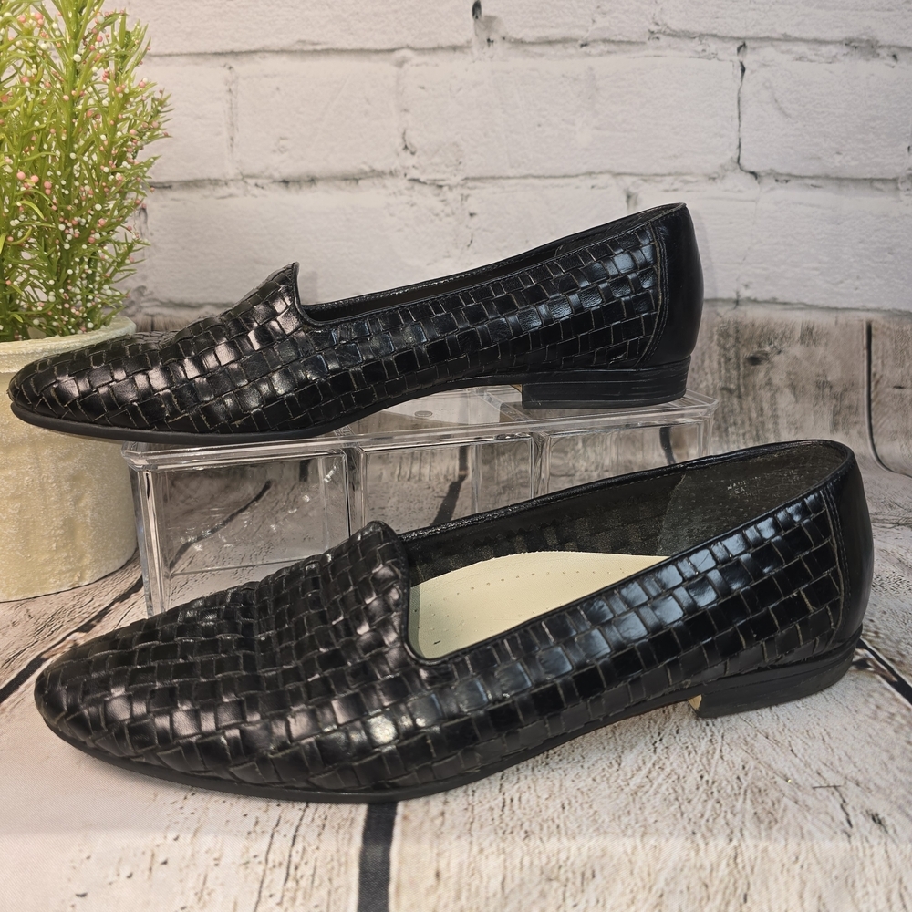 Trotters Black Woven Slip On Loafers Leather Womens Size 9 - Picture 4 of 10